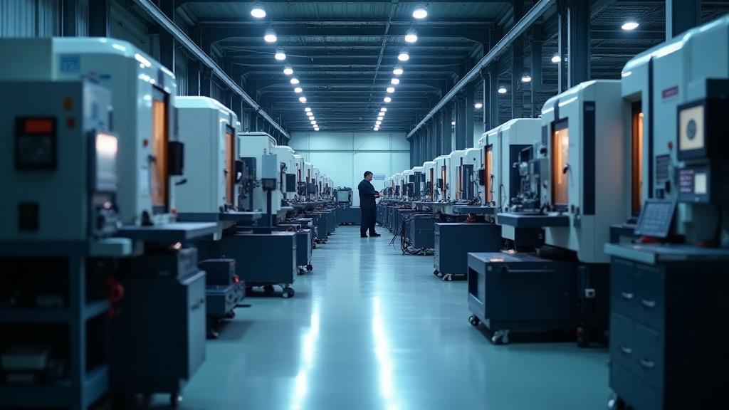 Overview of Dhruv Foundry's precision machining shop with multiple CNC machines in operation.