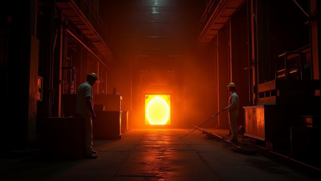 Interior view of Dhruv Foundry's melting and pouring floor, showing induction furnaces and safety measures.