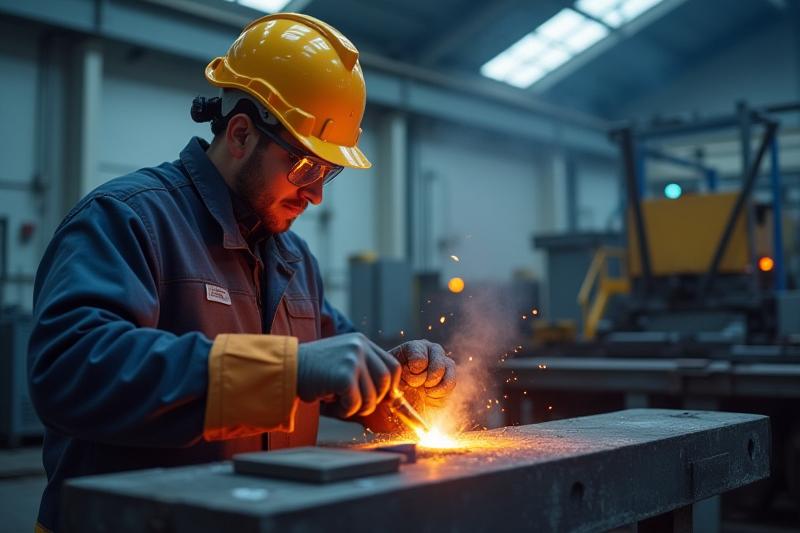 Engineers inspecting molten metal in a foundry, symbolizing quality control